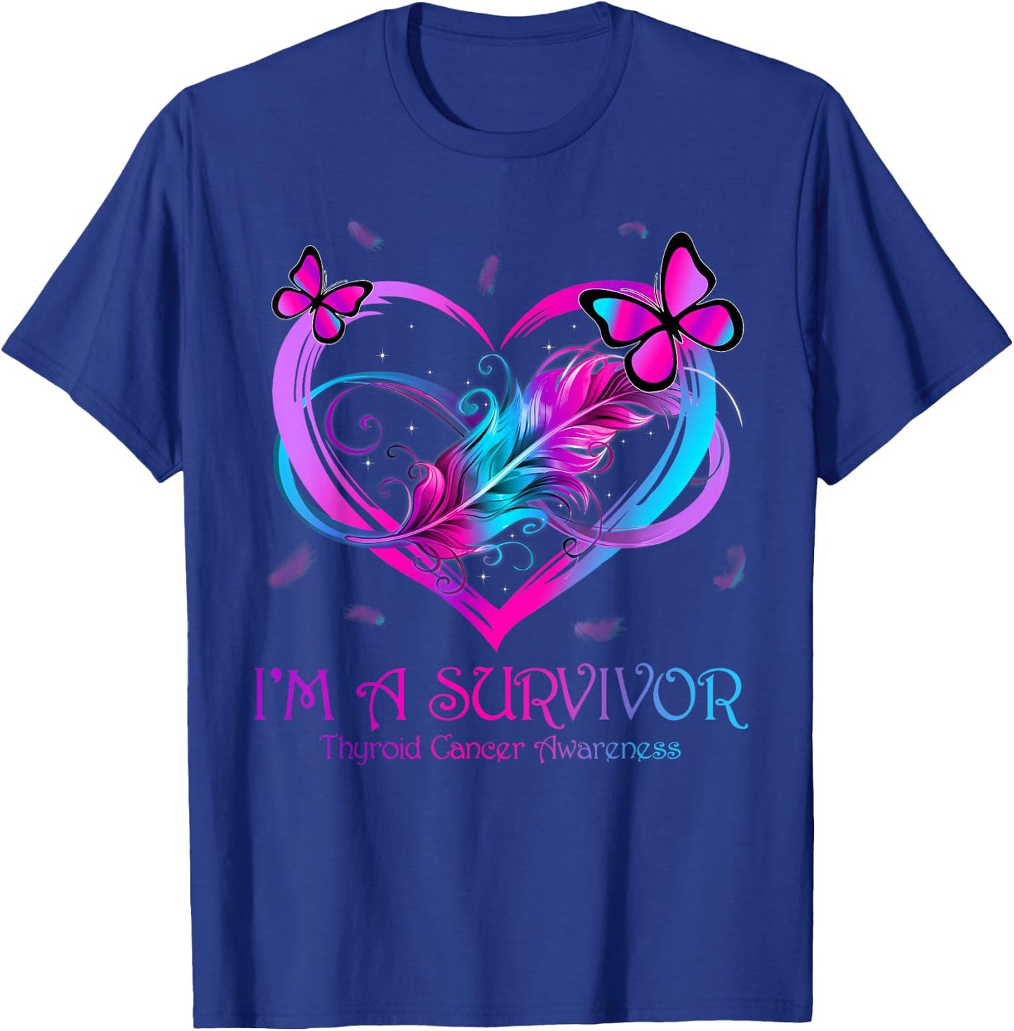 Butterfly Heart I'm A Survivor Thyroid Cancer Awareness T-Shirt - T-Shirt | Royal