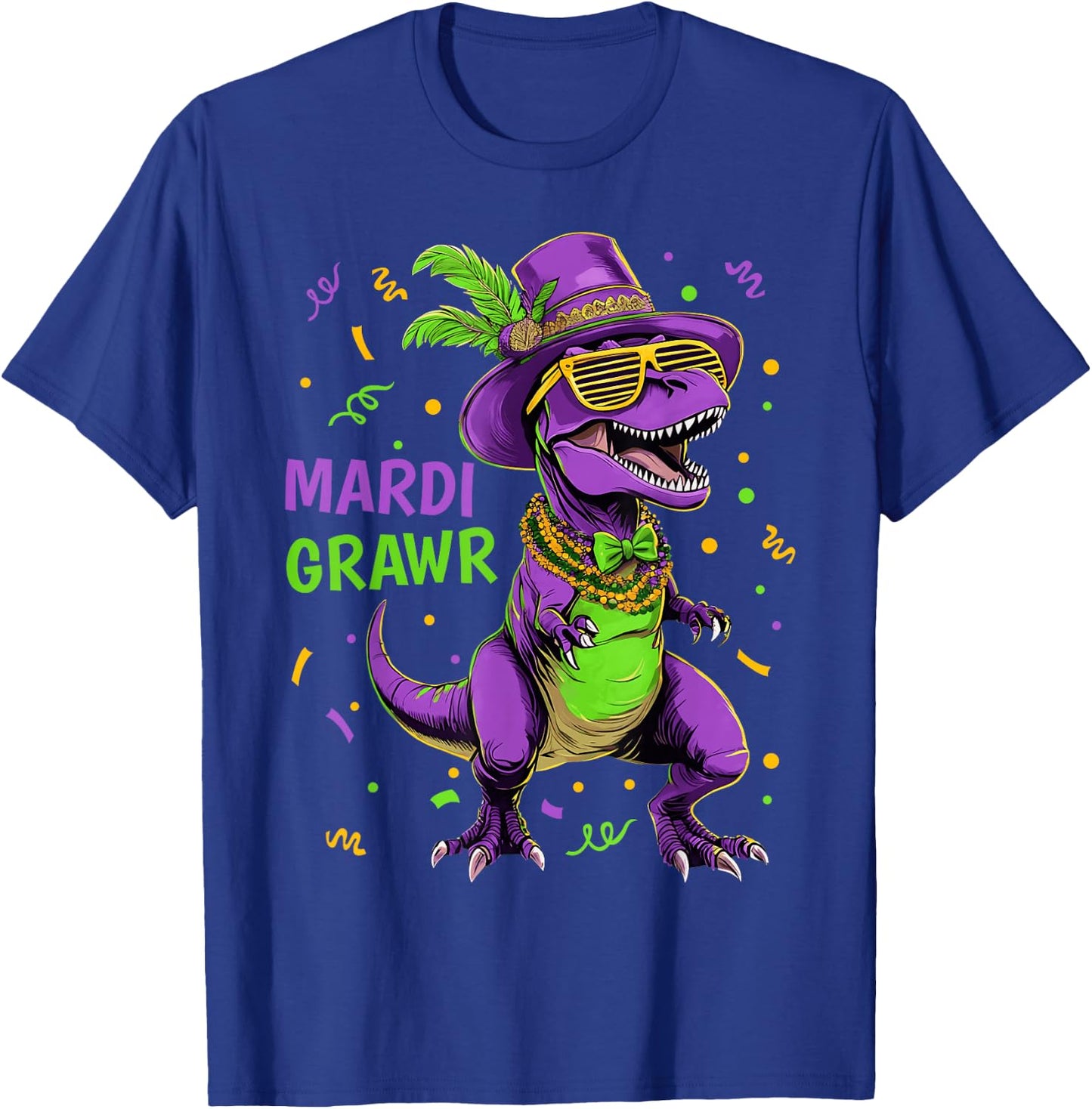 Mardi Grawr T-Rex Dino Costume Toddler Boys Kids Mardi Gras T-Shirt - T-Shirt | Royal