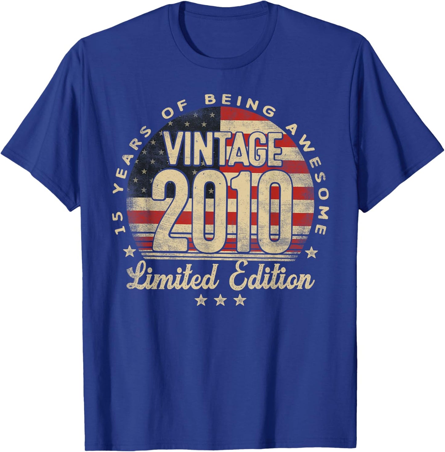 Vintage 2010 Limited Edition 15-Year-Old Gifts USA Flag T-Shirt - T-Shirt | Royal