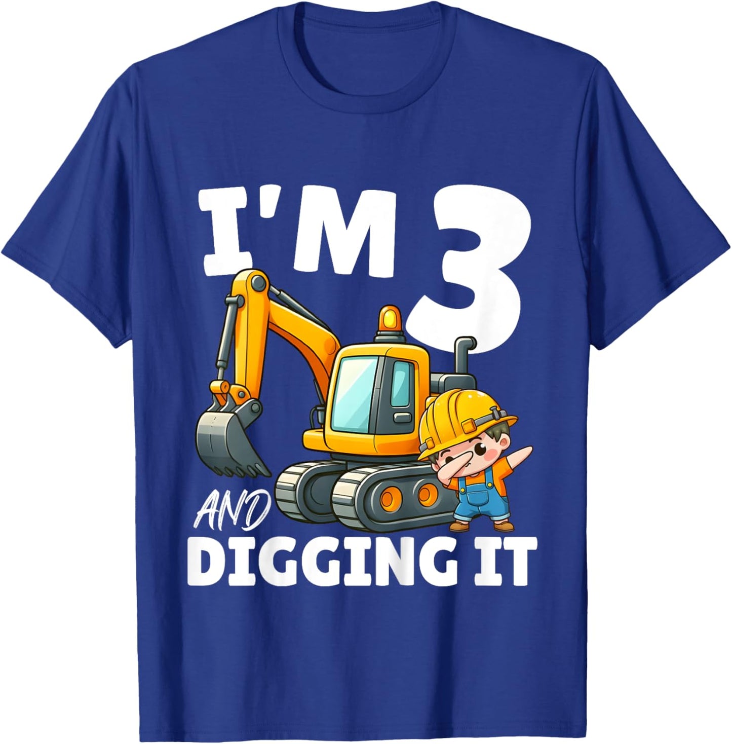 Kids I'm 3 And Digging It 3rd Birthday Dabbing Construction Boy T-Shirt - T-Shirt | Royal