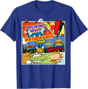 1st Birthday Boy Superhero Comic Book Theme 1 Years Old T-Shirt - T-Shirt | Royal