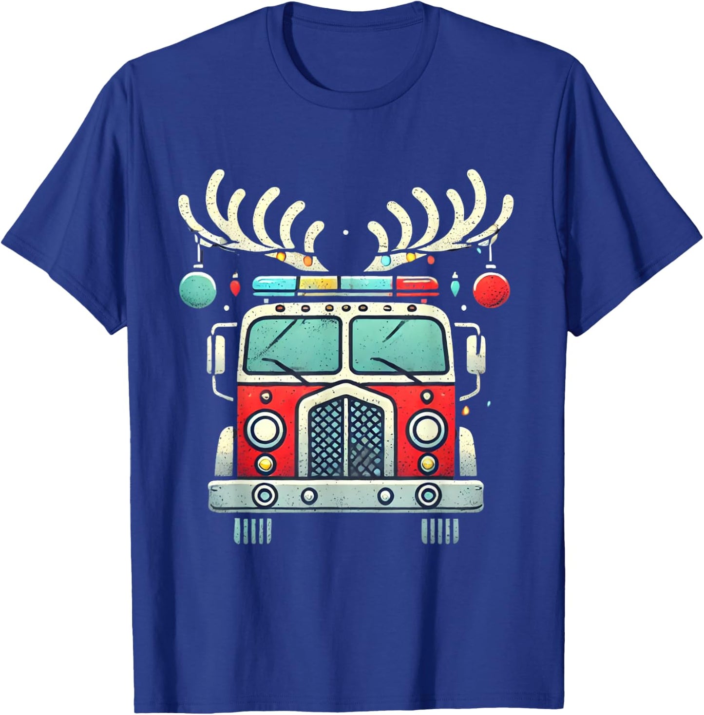 Funny Xmas Fire Truck Reindeer Christmas Firefighter T-Shirt - T-Shirt | Royal