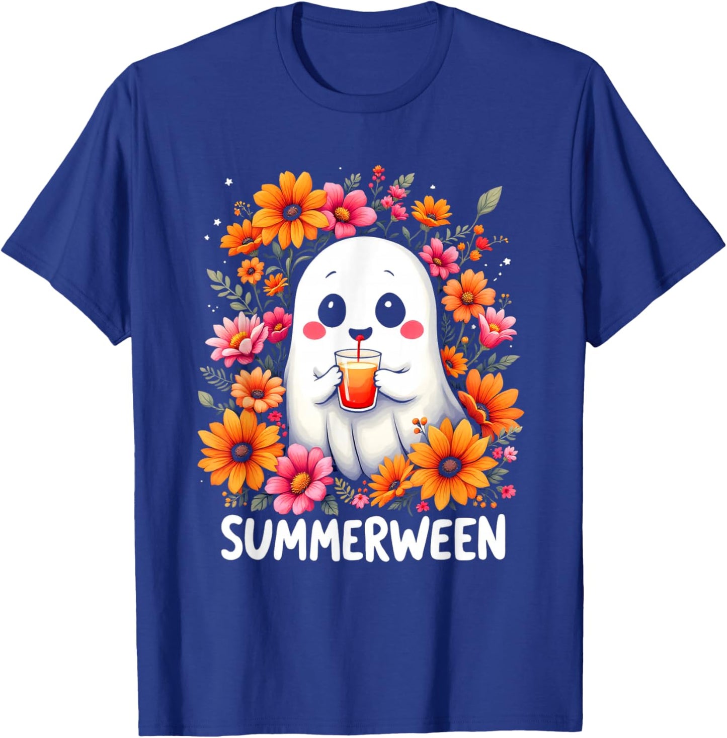 SUMMERWEEN Cute Whimsical Ghost T-Shirt - T-Shirt | Royal