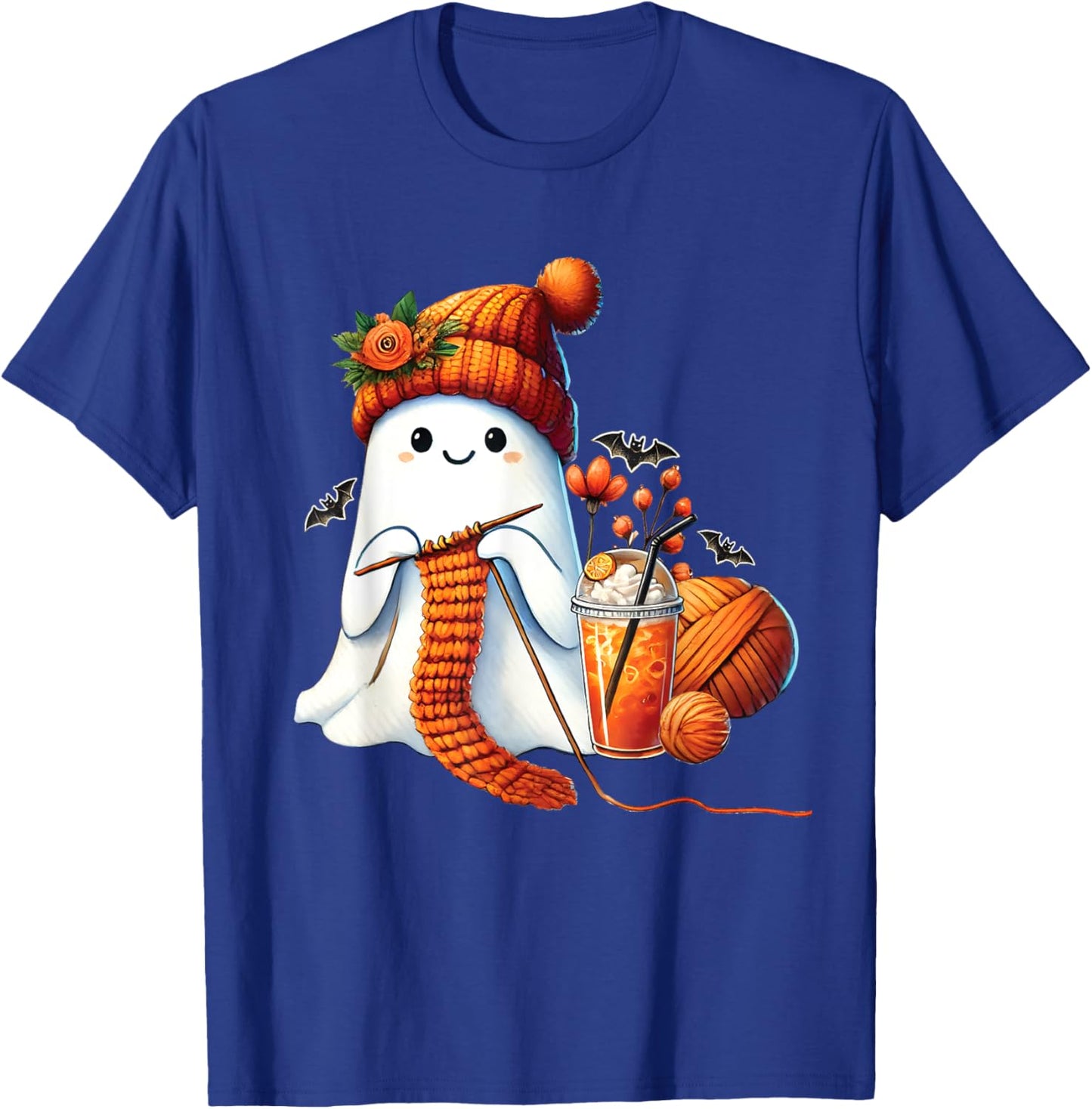 Cute Ghost crochet knitting Lovers Halloween Coffee Women T-Shirt - T-Shirt | Royal