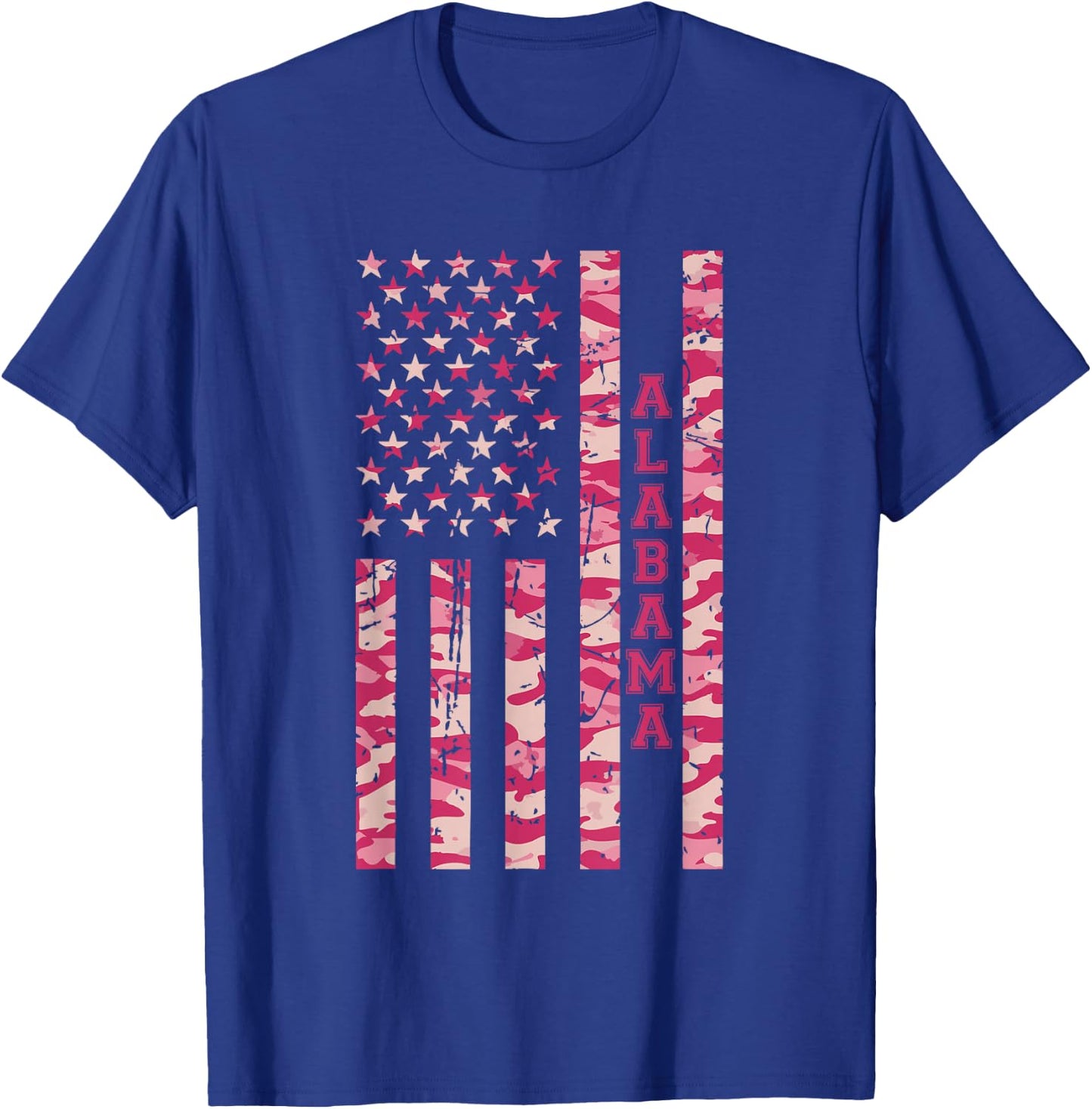 Alabama Southeastern State Roll Tide Pink Camo USA Flag T-Shirt - T-Shirt | Royal