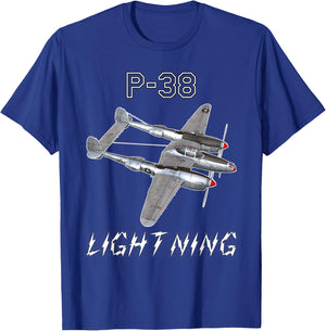 P-38 Lightning USAF Warbird WW2 Airplane T-Shirt - T-Shirt | Royal
