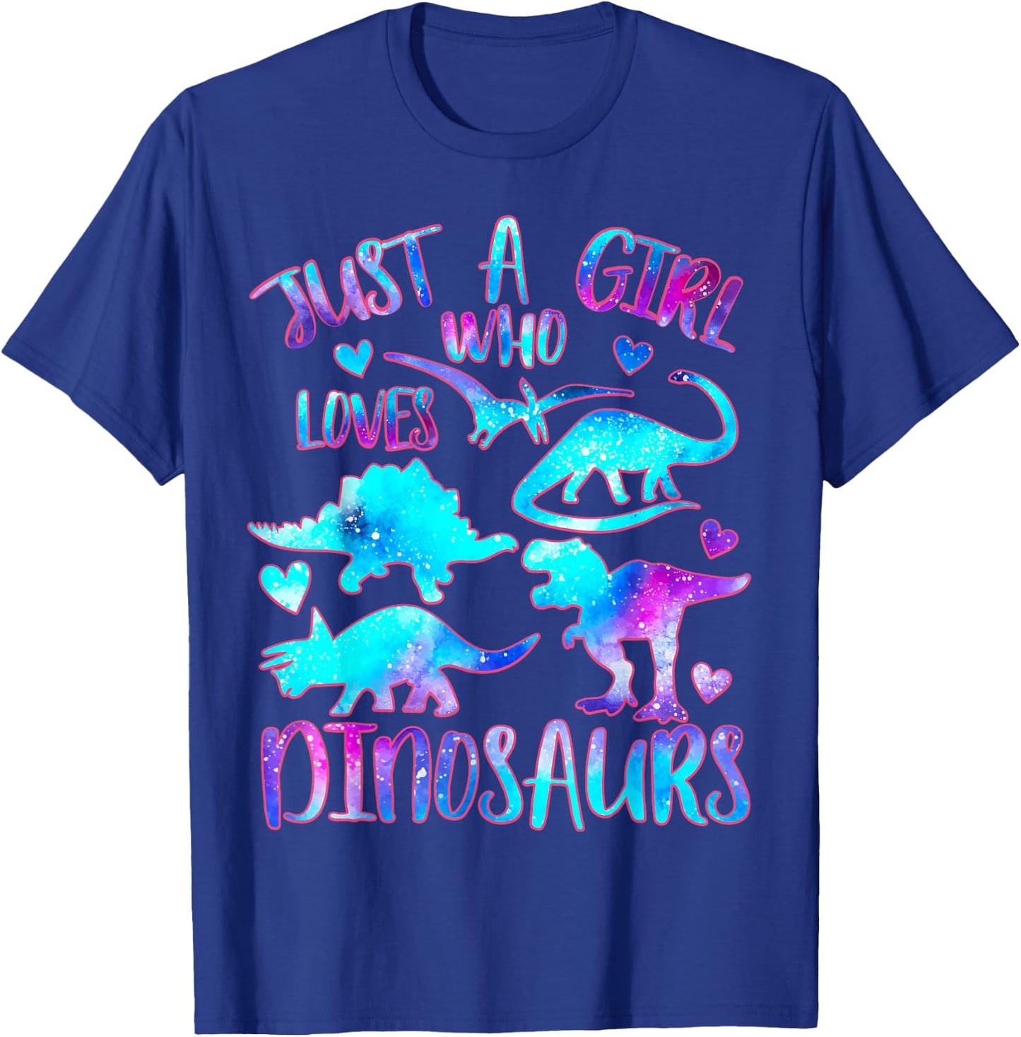 Just a Girl Who Loves Dinosaurs Watercolor Galaxy Dinosaur T-Shirt - T-Shirt | Royal
