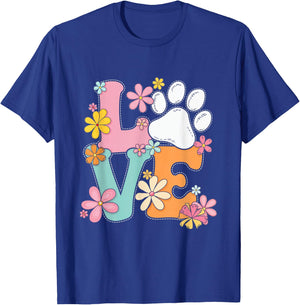 Love Paw Print Flowers Pet Owner Animal Lover T-Shirt - T-Shirt | Royal