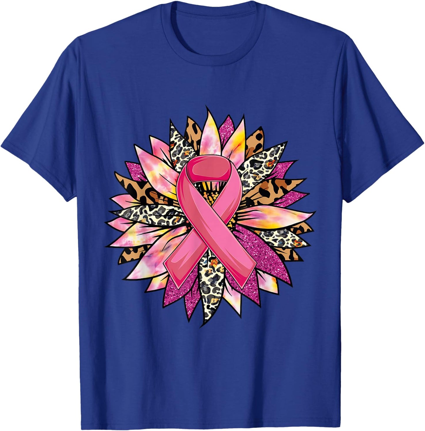 Sunflower Breast Cancer Awareness Leopard Sunflower Ribbon T-Shirt - T-Shirt | Royal
