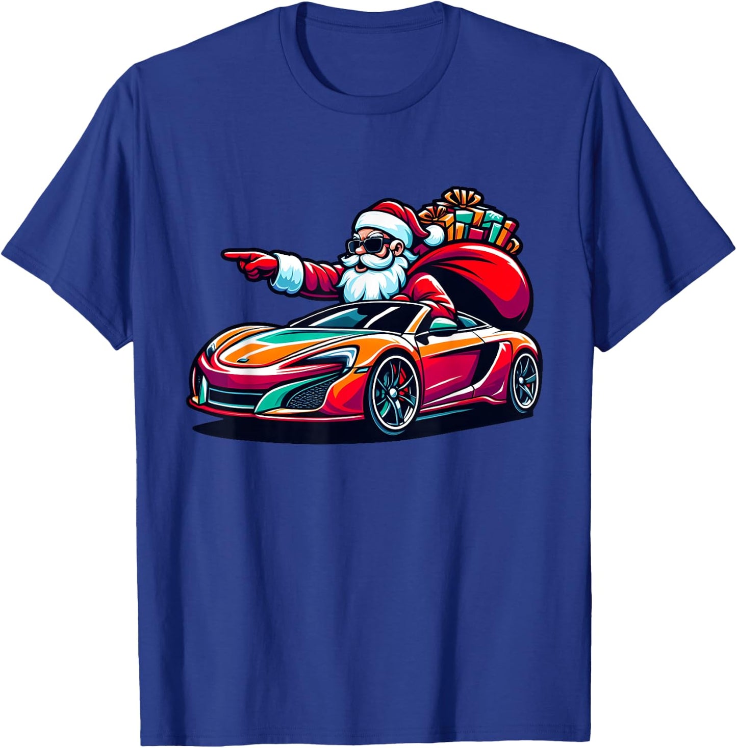 Funny Christmas Santa Claus Driving Sport Car Xmas Pajama T-Shirt - T-Shirt | Royal