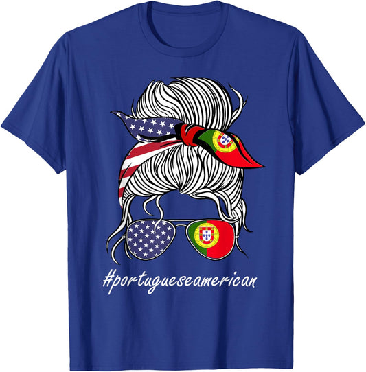 Portugal Heritage American Grown Women Girl Portugal Flag T-Shirt - T-Shirt | Royal