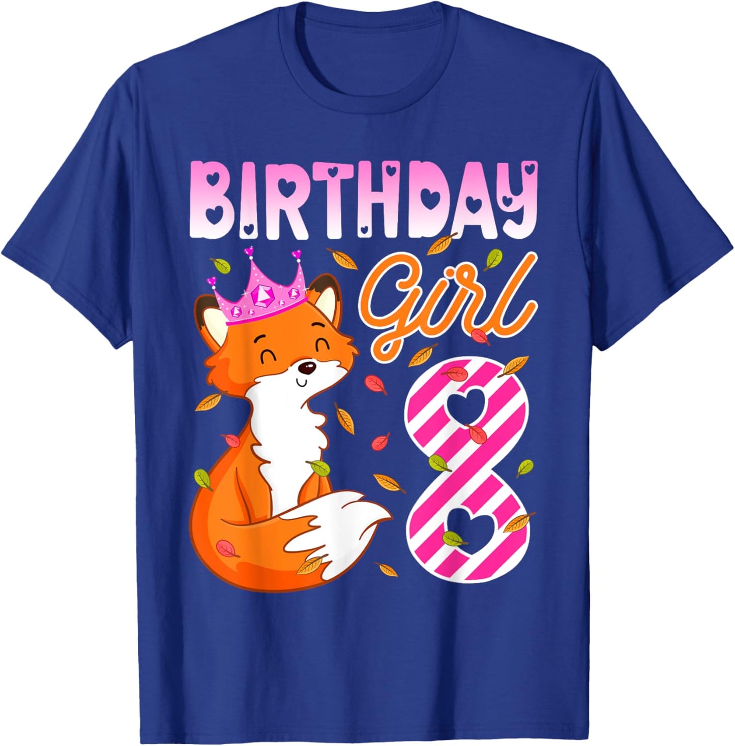 Fox Animal Lovers 8th Birthday Girl Fox B-day 8 year old T-Shirt - T-Shirt | Royal