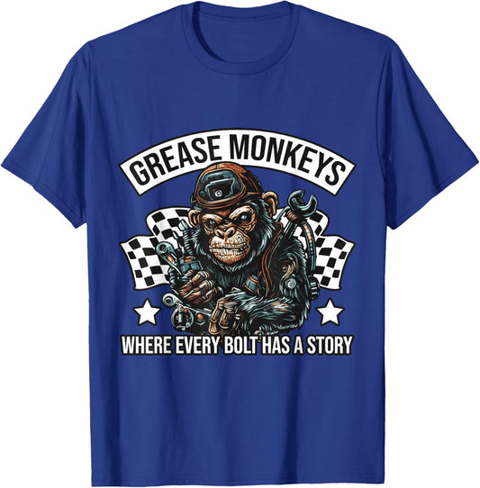 Grease Monkeys Chronicles - Bolt Tales Car Mechanic T-Shirt - T-Shirt | Royal