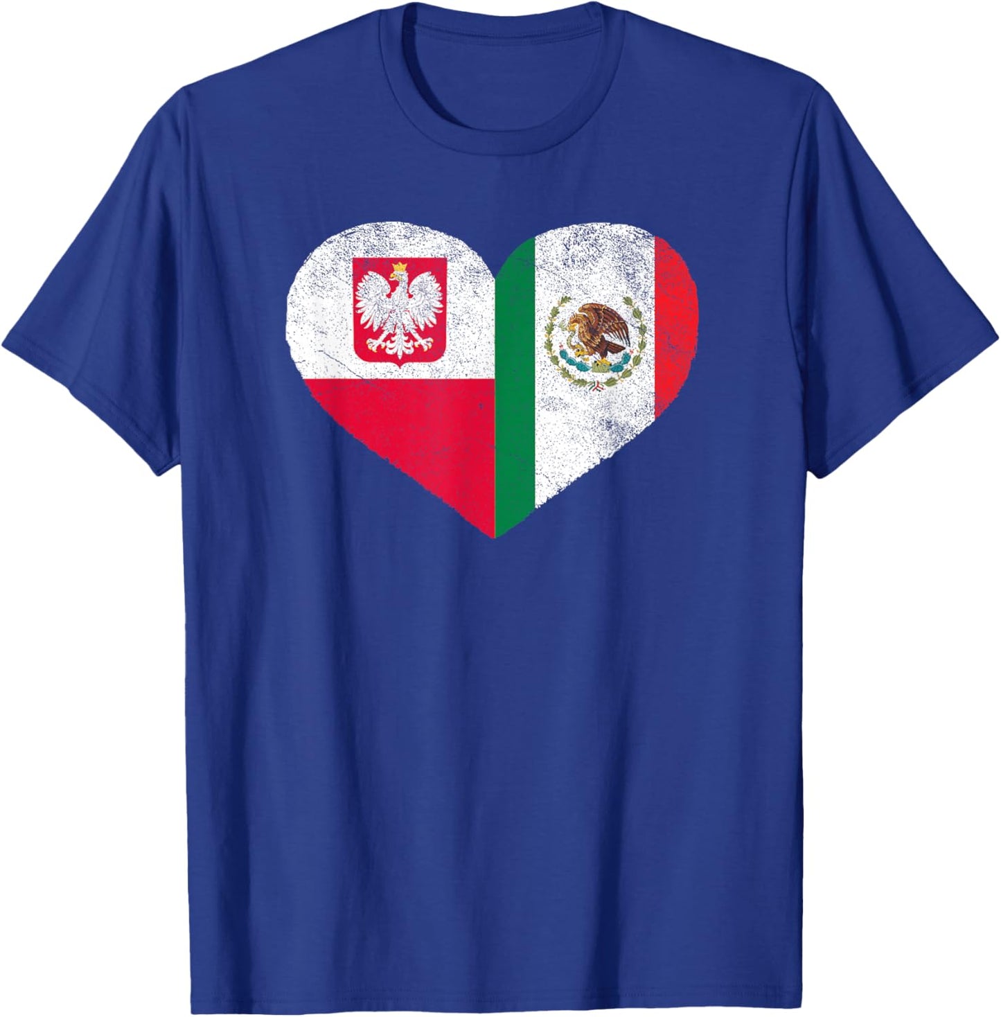 Polish Mexican Flag Heart Poland Mexico T-Shirt - T-Shirt | Royal