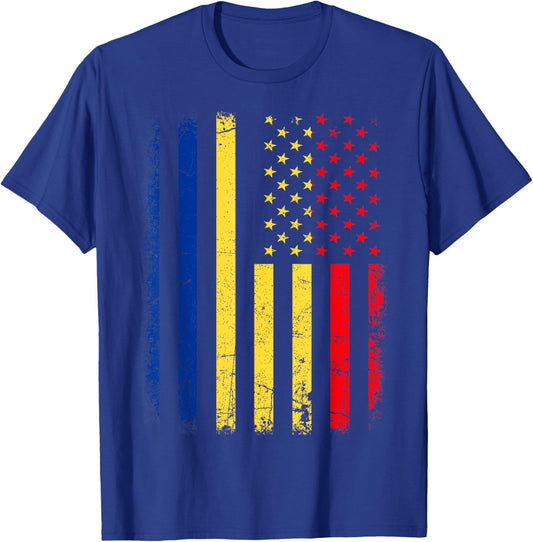 Romanian American Flag Romania America Pride Heritage T-Shirt - T-Shirt | Royal
