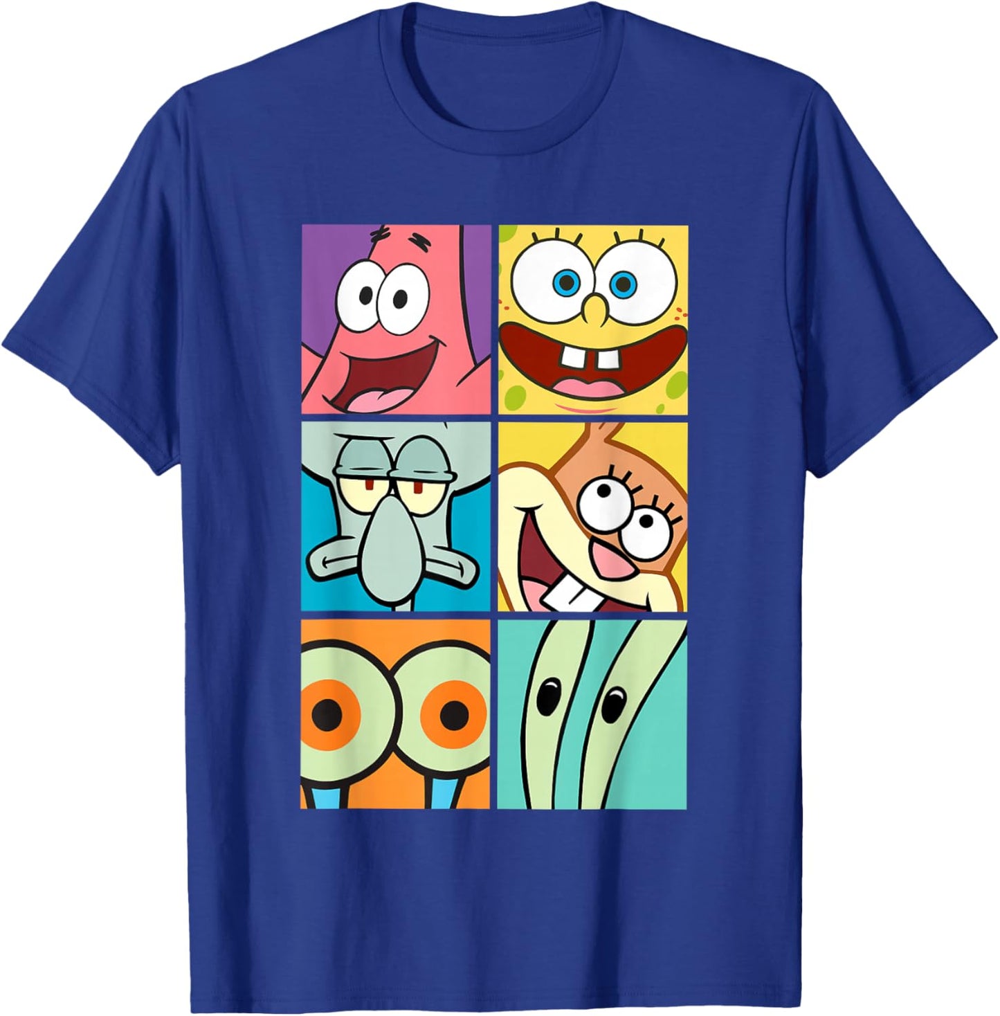 SpongeBob SquarePants Character Faces Closeup Panels T-Shirt - T-Shirt | Royal
