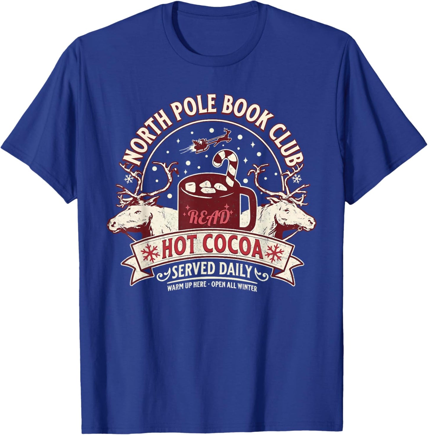 North Pole Book Club Hot Cocoa Reindeer Christmas Xmas Santa T-Shirt - T-Shirt | Royal