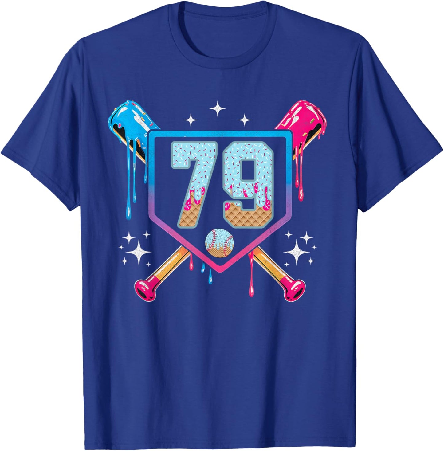 Baseball 79 Year Old Ice Cream Drip 79th Birthday Number 79 T-Shirt - T-Shirt | Royal