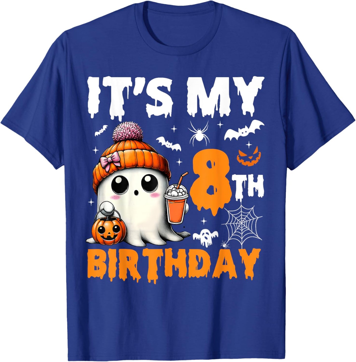 It's My 8th Birthday 8 Years Old Ghost Pumpkin Halloween T-Shirt - T-Shirt | Royal