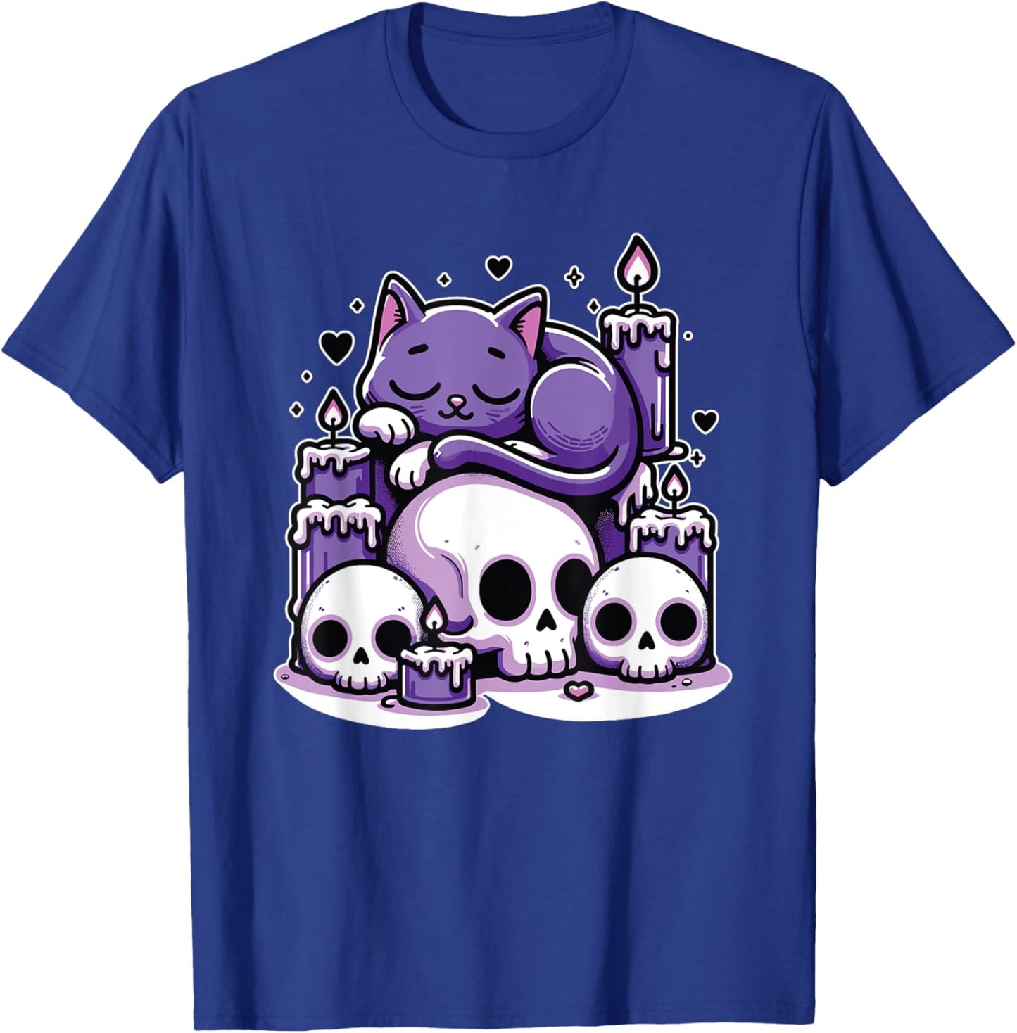 Kawaii Pastel Goth Cute Creepy Cat Candles Skeleton Men Women Girls Kids T-Shirt - T-Shirt | Royal