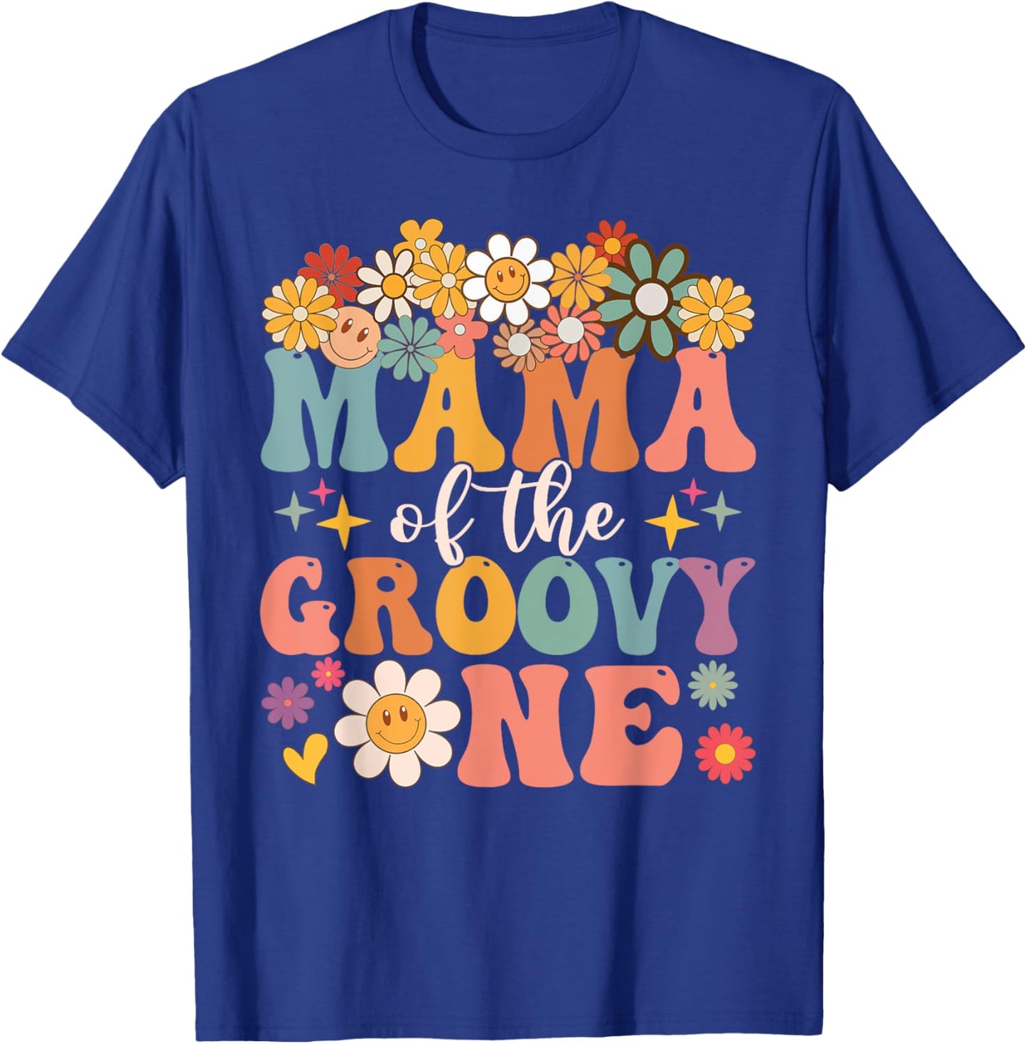 Retro Mama of Groovy One Matching Family 1st Birthday Party T-Shirt - T-Shirt | Royal
