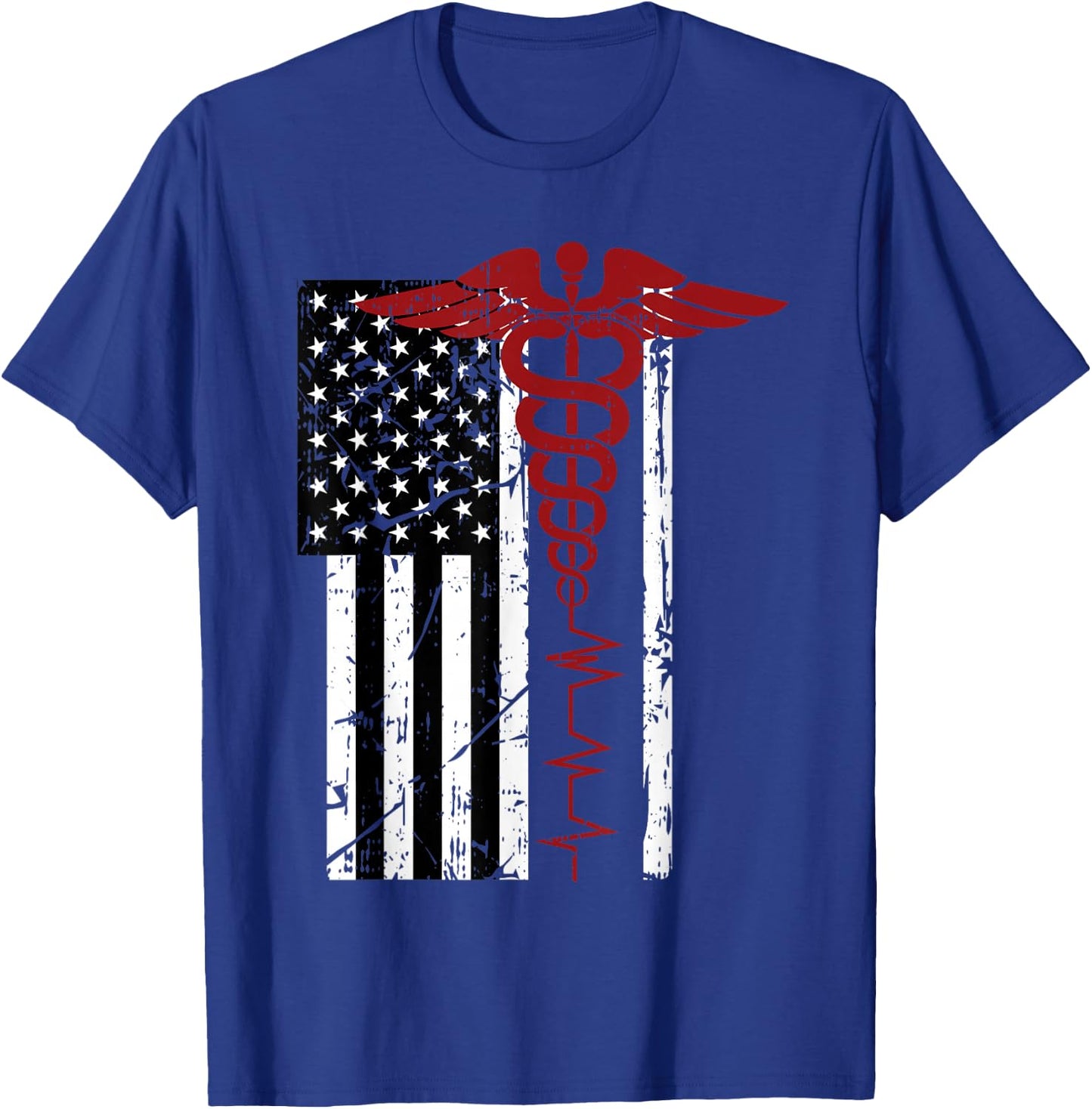 USA Flag Medical Symbol Black Patriotic Caduceus Nurse Gift T-Shirt - T-Shirt | Royal