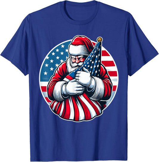 Patriotic Santa Claus Women USA Flag Christmas T-Shirt - T-Shirt | Royal