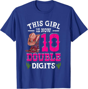 This Girl 's Now 10 Double Digits Western Cowboy Hat Cowgirl T-Shirt - T-Shirt | Royal