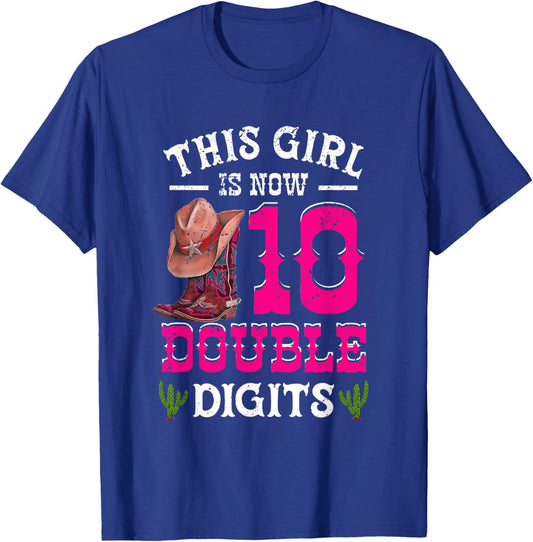 This Girl 's Now 10 Double Digits Western Cowboy Hat Cowgirl T-Shirt - T-Shirt | Royal