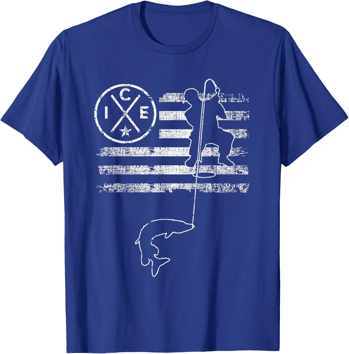 American Flag Ice Fishing Women Kids Men T-Shirt - T-Shirt | Royal