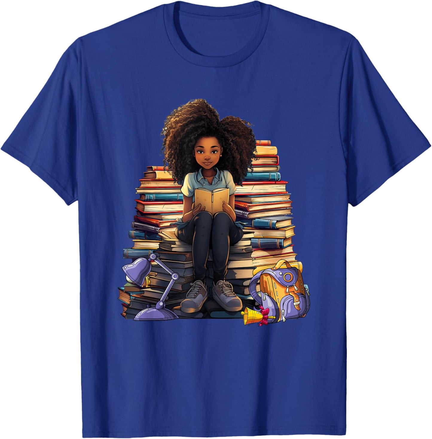 Back To School Afro Melanin Girl Reading Book Bookworm T-Shirt - T-Shirt | Royal