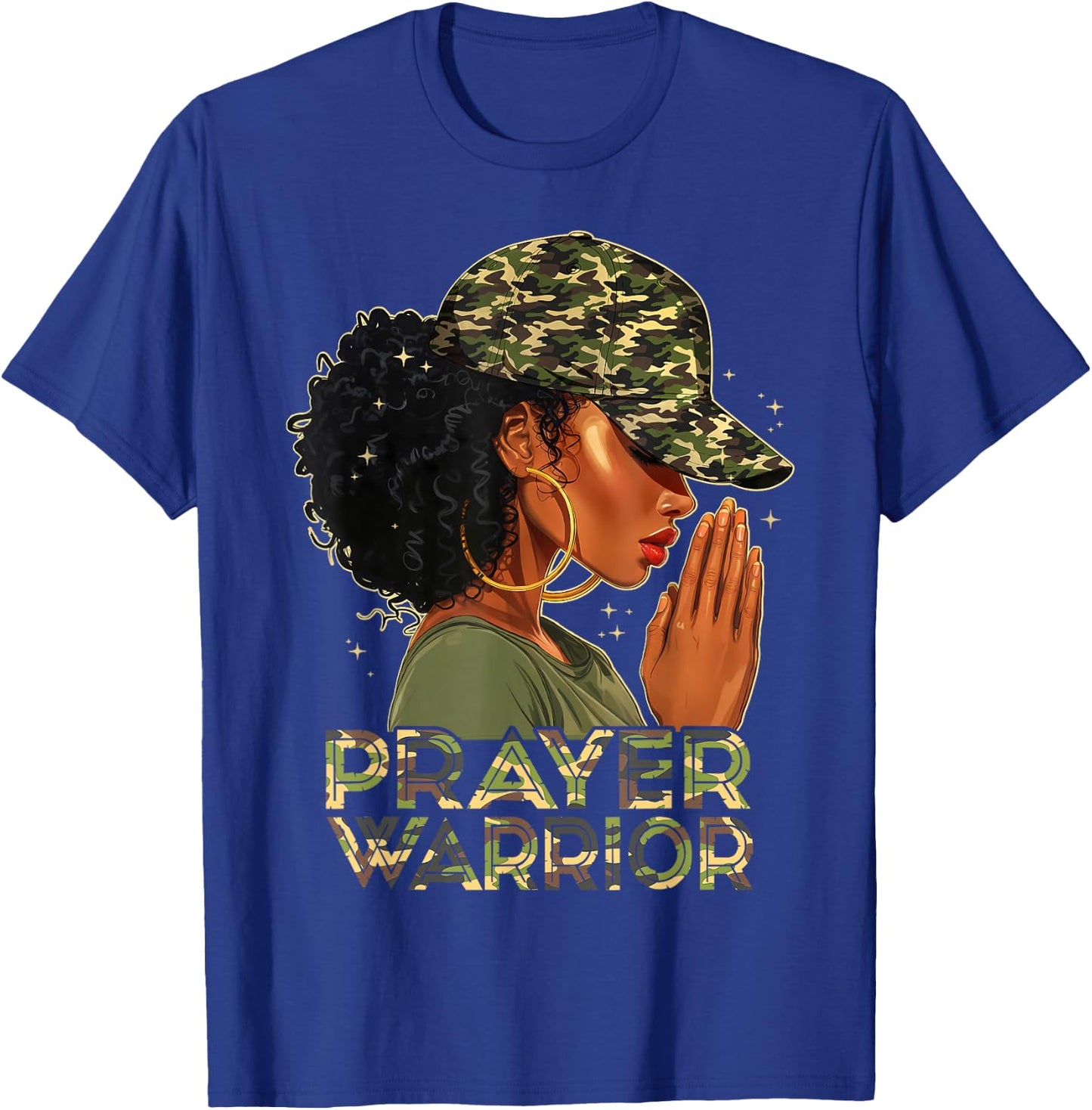 Prayer Warrior Christians Camo African American Afro Woman T-Shirt - T-Shirt | Royal