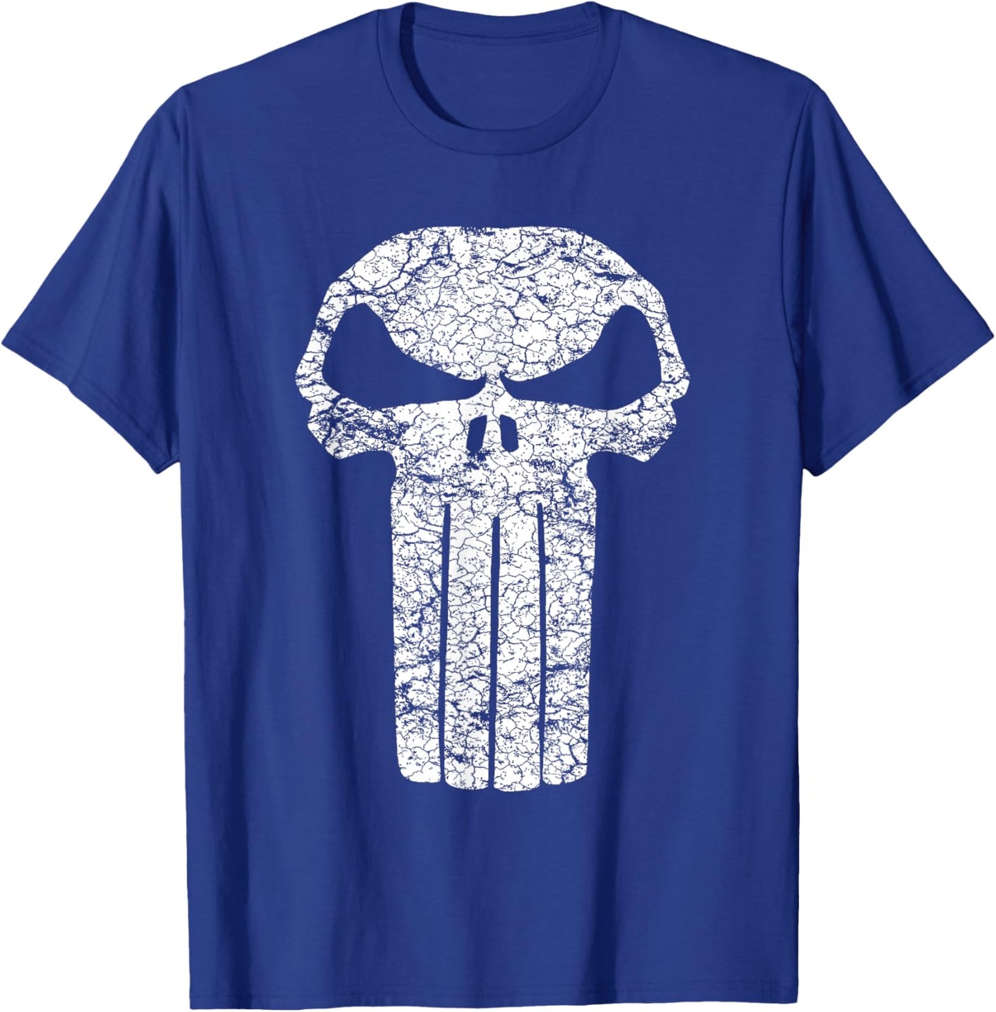 Marvel Punisher Distressed Cracking Skull Vintage Logo T-Shirt - T-Shirt | Royal