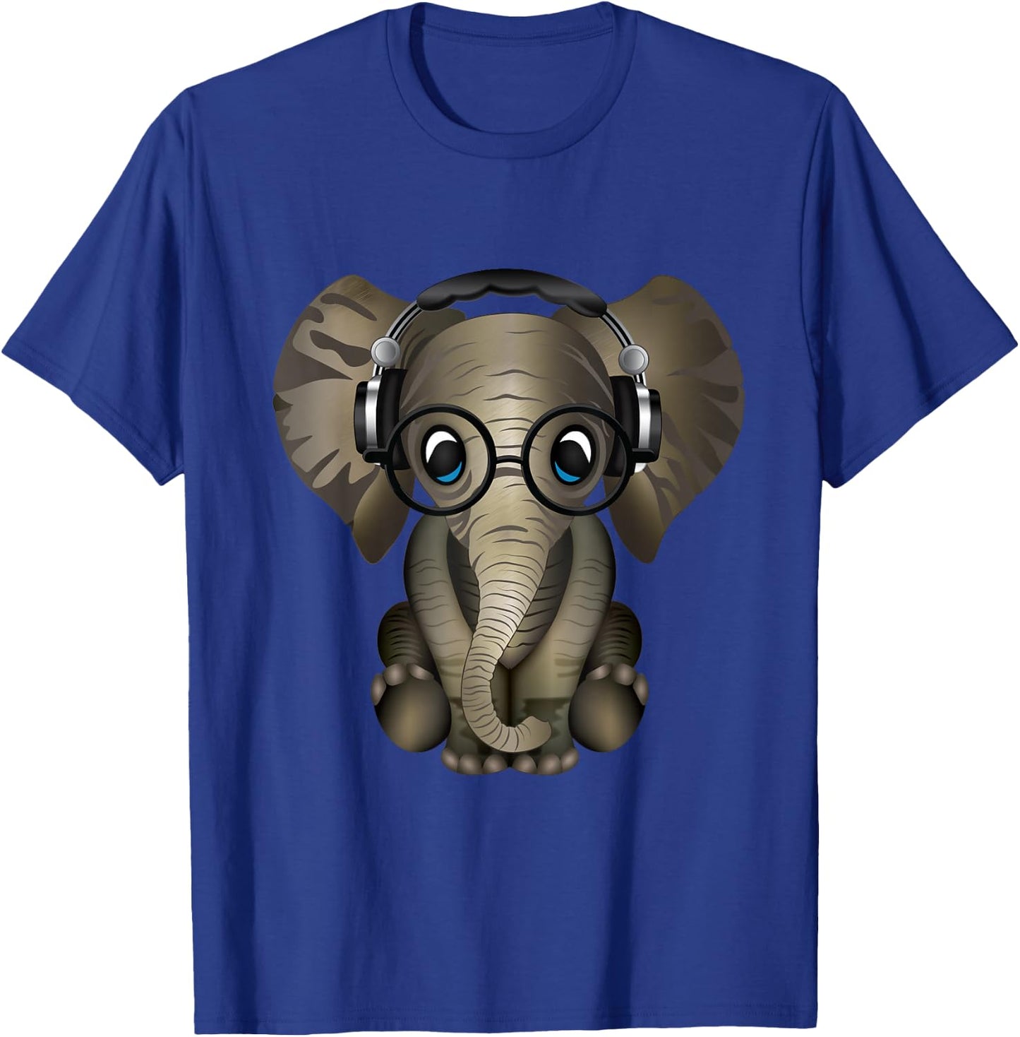 Baby Elephant DJ Wearing Headphones & Glasses Gift T-Shirt - T-Shirt | Royal