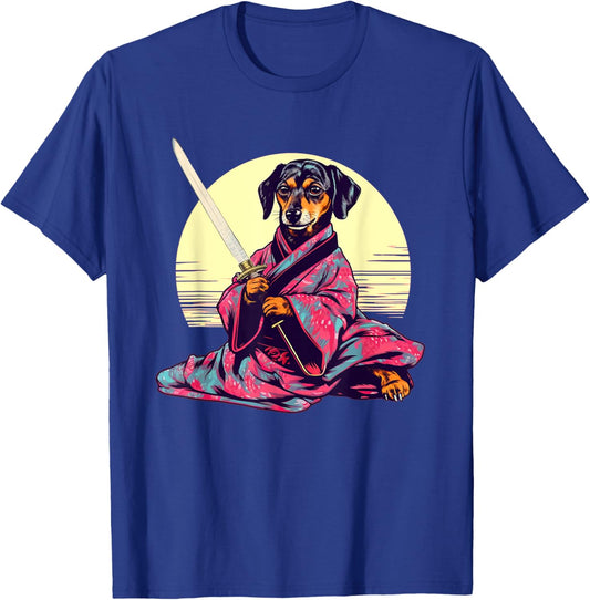 Funny Dachshund Wiener Dog Japanese Tattoo Ukiyoe Art Ninja Men Women Girls Kids T-Shirt - T-Shirt | Royal