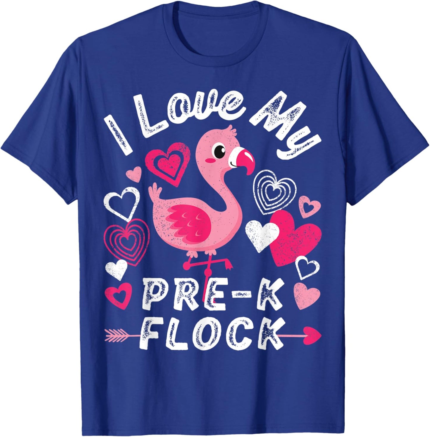 I Love My Pre-K Flock Flamingo Heart Preschool PreK Teacher T-Shirt - T-Shirt | Royal
