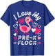 I Love My Pre-K Flock Flamingo Heart Preschool PreK Teacher T-Shirt - T-Shirt | Royal