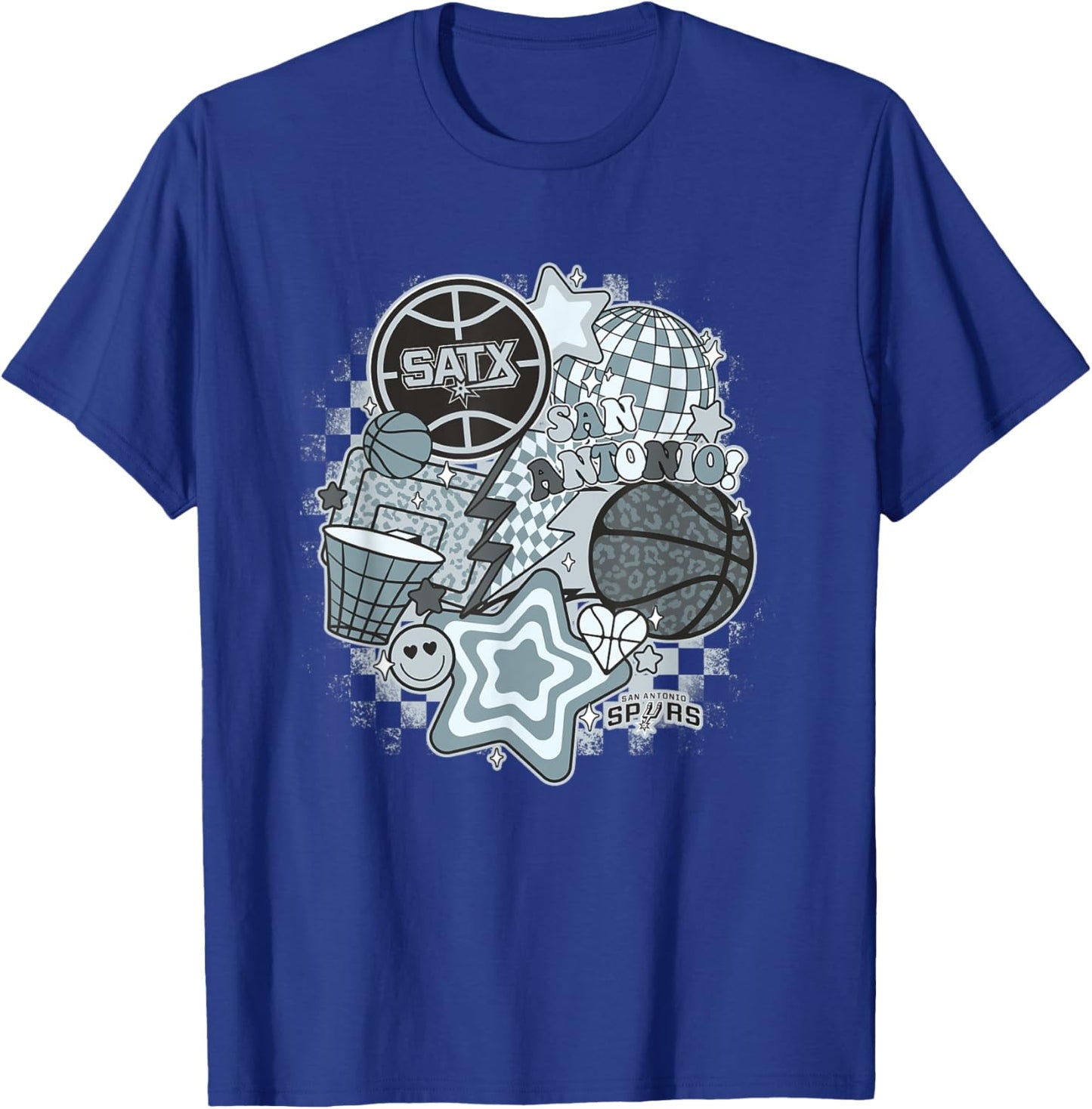 NBA San Antonio Spurs Psychedelic Basketball Collage T-Shirt - T-Shirt | Royal