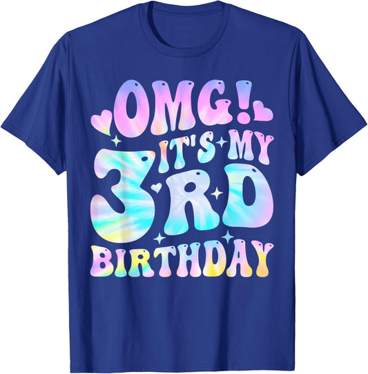 Tie Dye OMG It's My 3rd Birthday Girls Gifts 3 Year Old Bday T-Shirt - T-Shirt | Royal