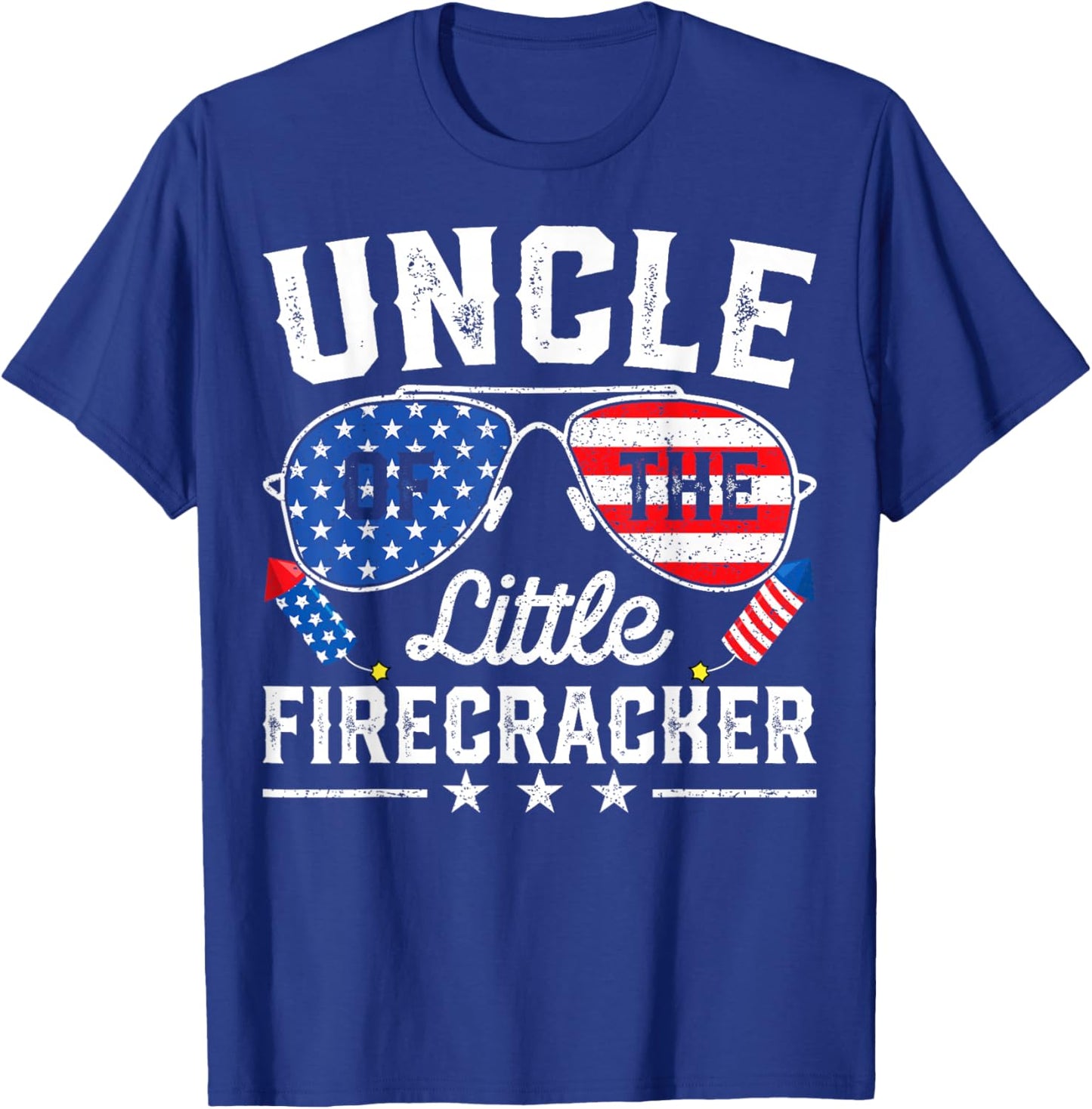 4th of July Birthday Uncle Of The Little Firecracker T-Shirt - T-Shirt | Royal