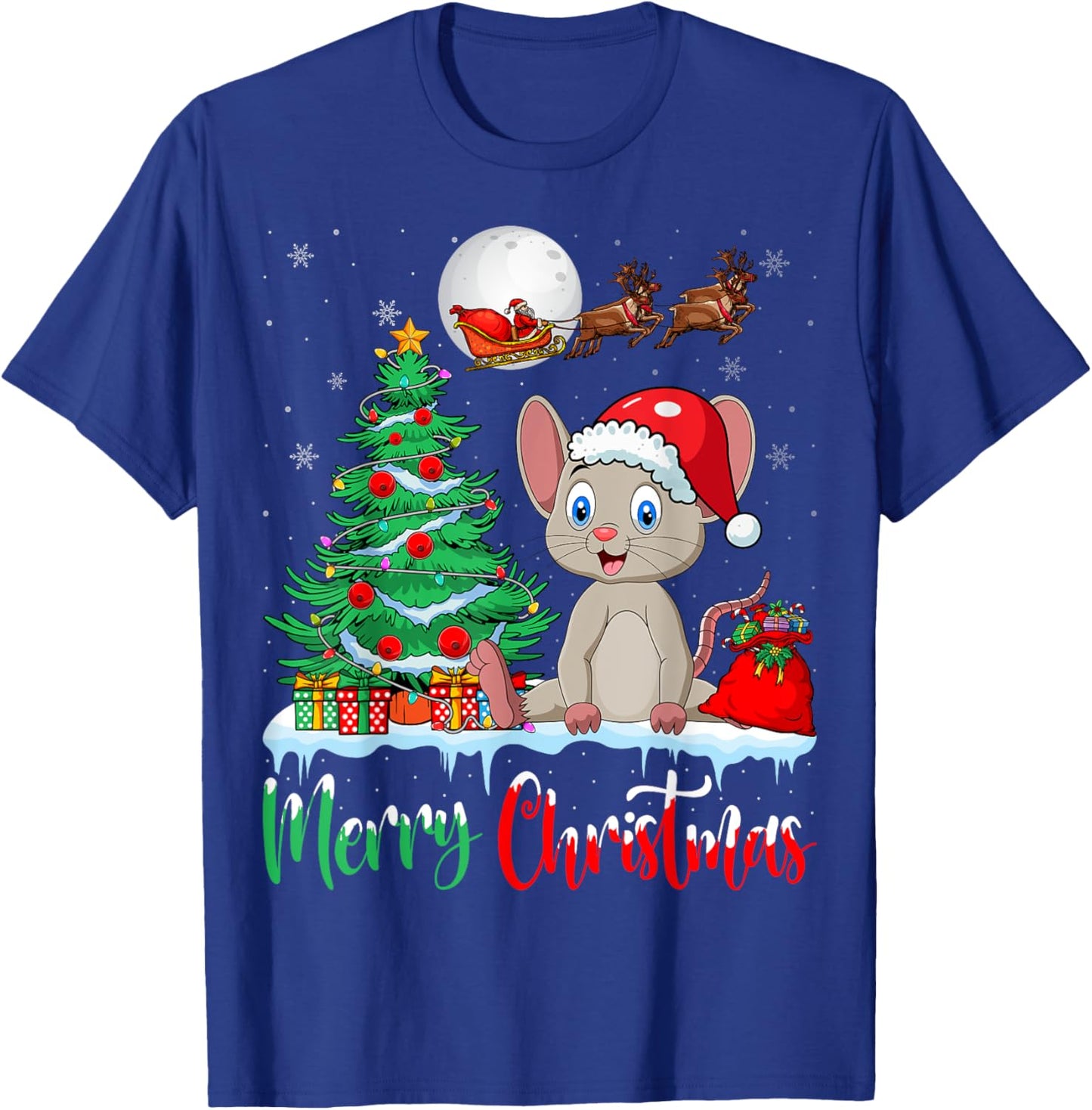 Mouse Wearing Santa Hat Xmas - Merry Christmas Mouse T-Shirt - T-Shirt | Royal
