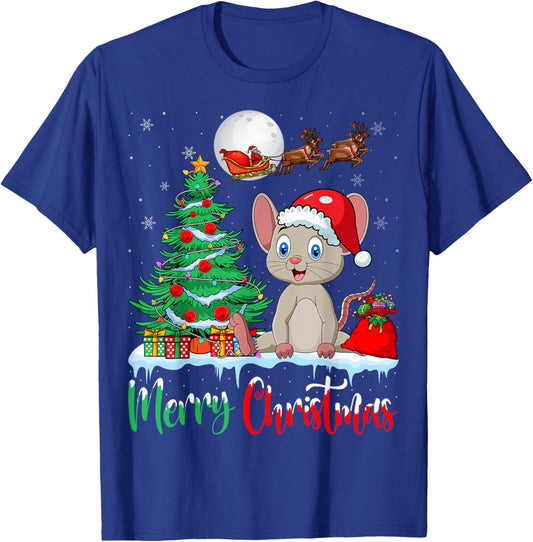 Mouse Wearing Santa Hat Xmas - Merry Christmas Mouse T-Shirt - T-Shirt | Royal