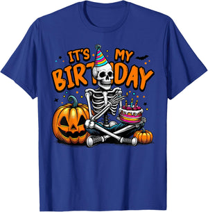 It's My Birthday Skeleton Happy Halloween Birthday Party T-Shirt - T-Shirt | Royal