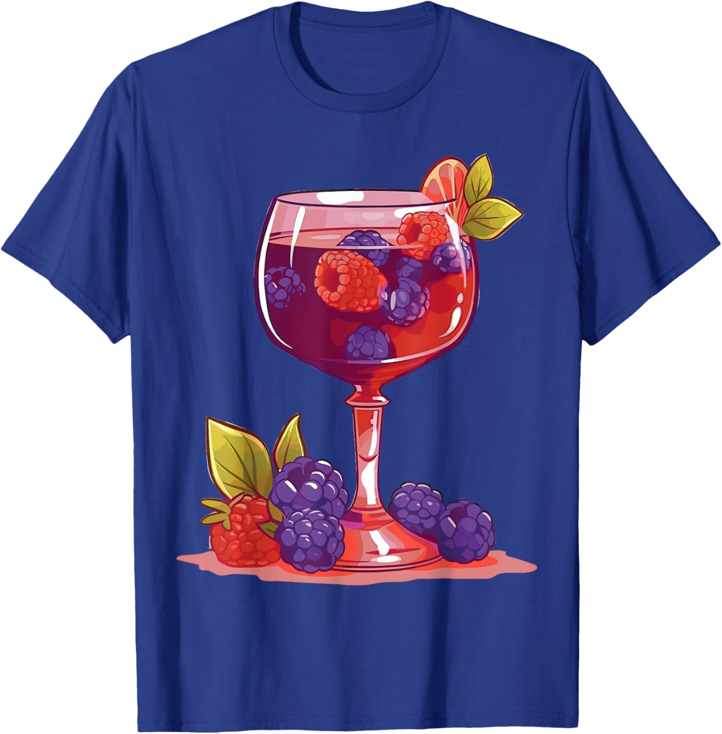 Glass of Wine and Berries Drinking Lover Design T-Shirt - T-Shirt | Royal