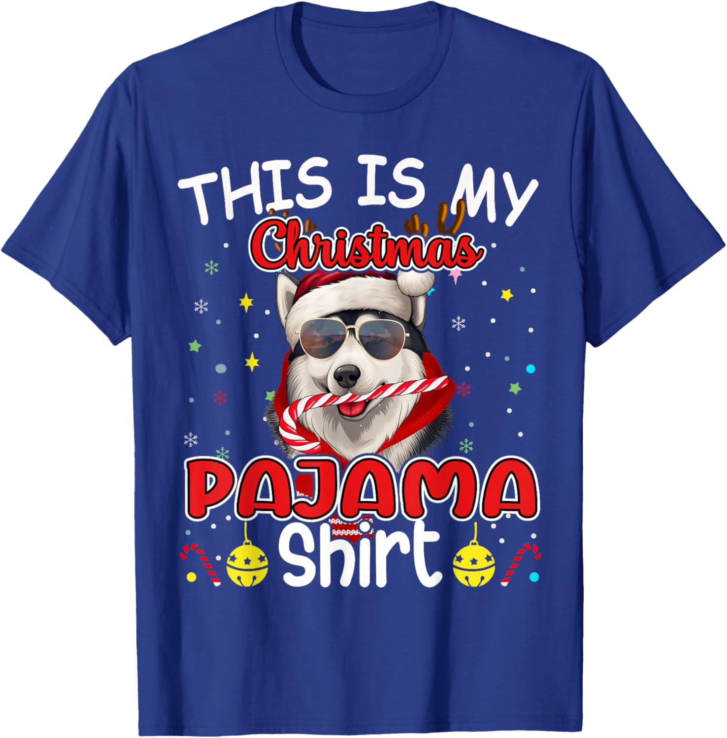 Siberian Husky Christmas Pajama Reindeer Men Women Boys Xmas T-Shirt - T-Shirt | Royal