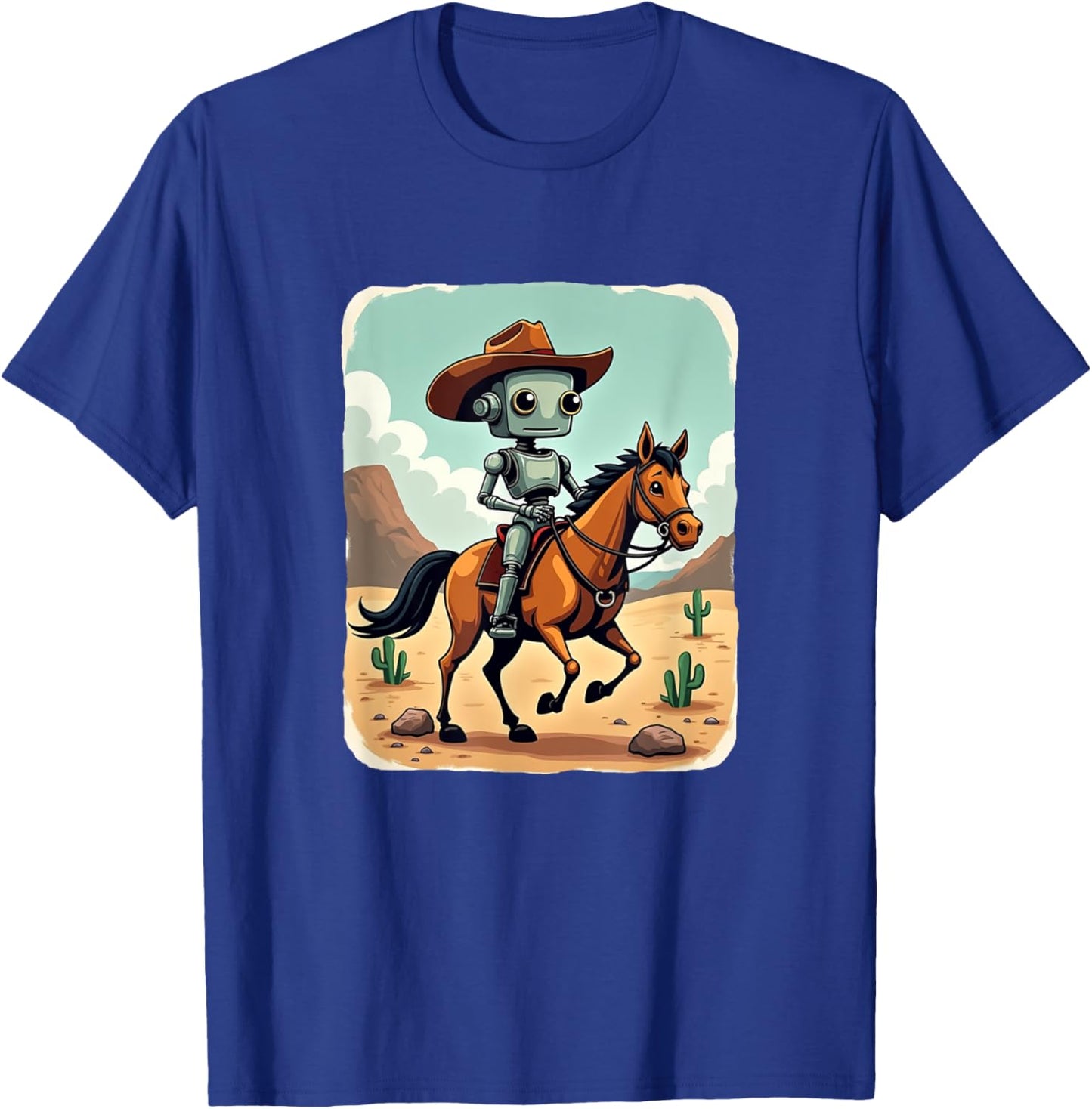 Funny Robot Cowboy Riding Horse Futuristic Western Theme T-Shirt - T-Shirt | Royal
