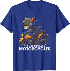 I Like Cats And Motorcycles cat riding motorcycle cute cat Men Women T-Shirt - T-Shirt | Royal