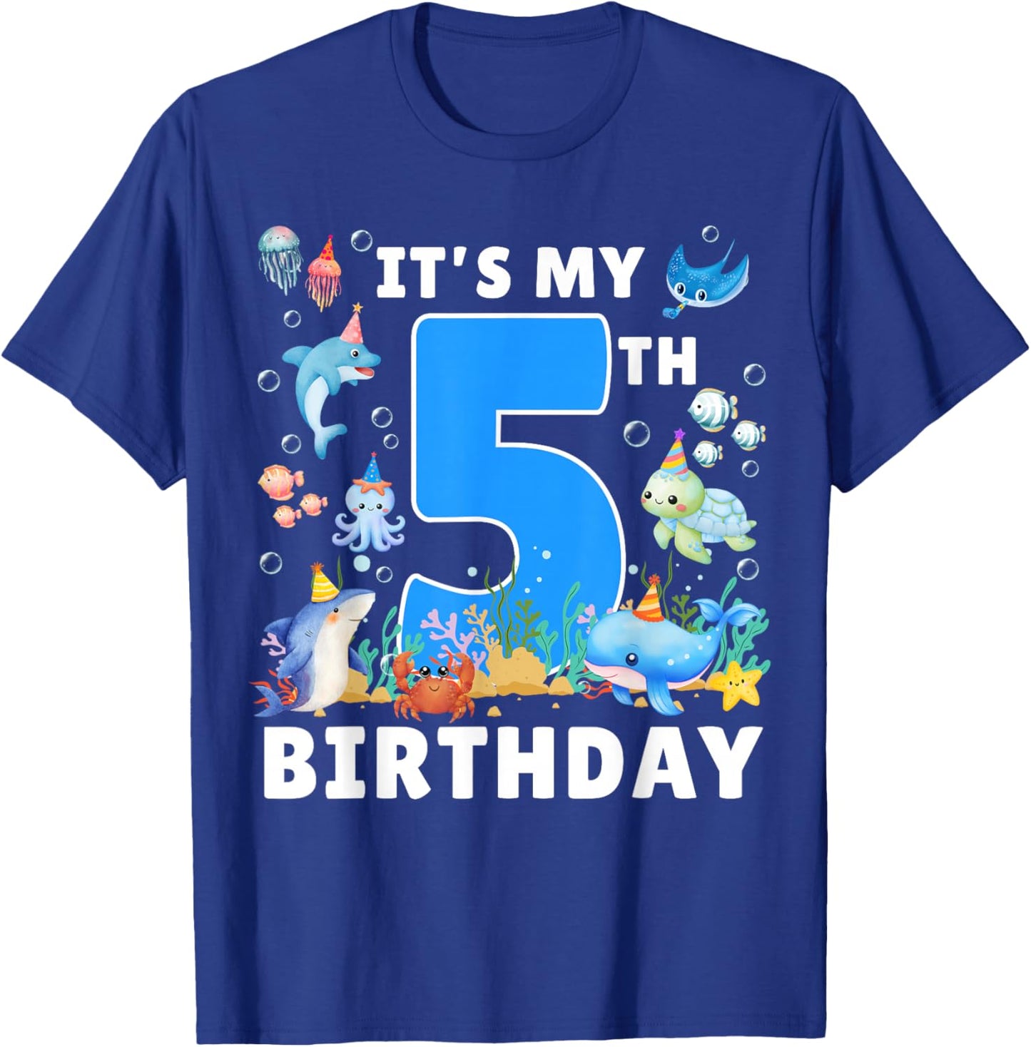 5th Birthday Under The Sea 5 Years Old Ocean Party Theme T-Shirt - T-Shirt | Royal