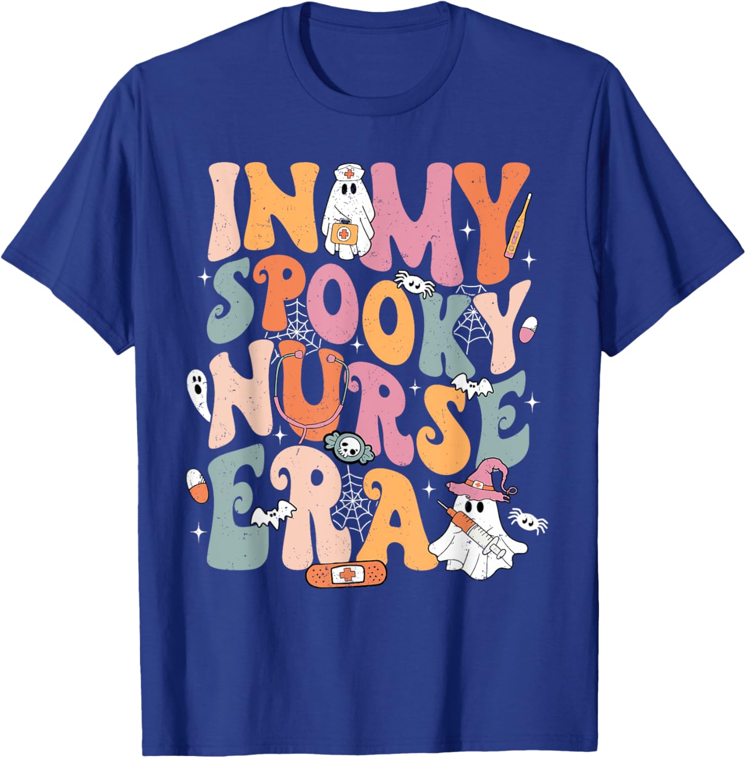 Groovy In My Spooky Nurse Era Ghost Halloween Nursing T-Shirt - T-Shirt | Royal
