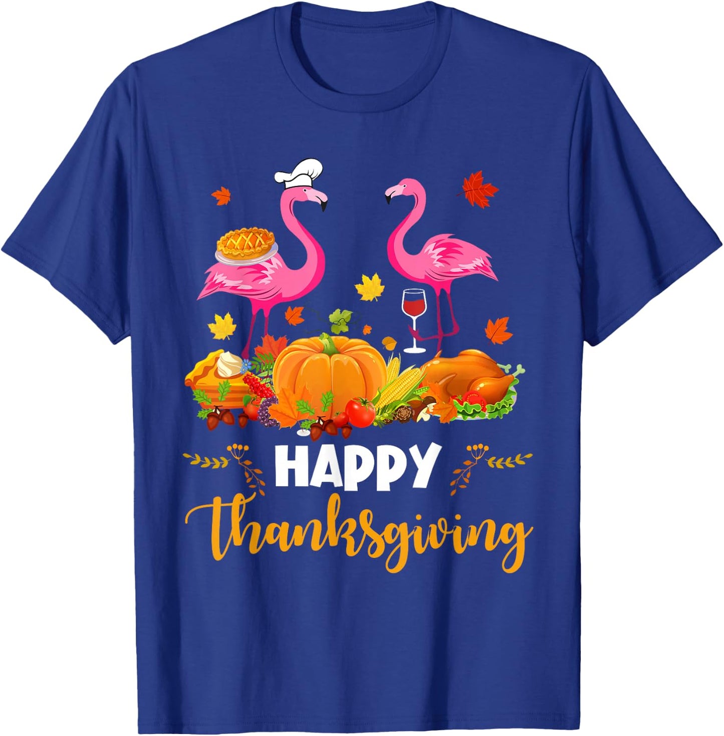 Cool Happy Thanksgiving Flamingo Drinking Wine Lover Gifts T-Shirt - T-Shirt | Royal